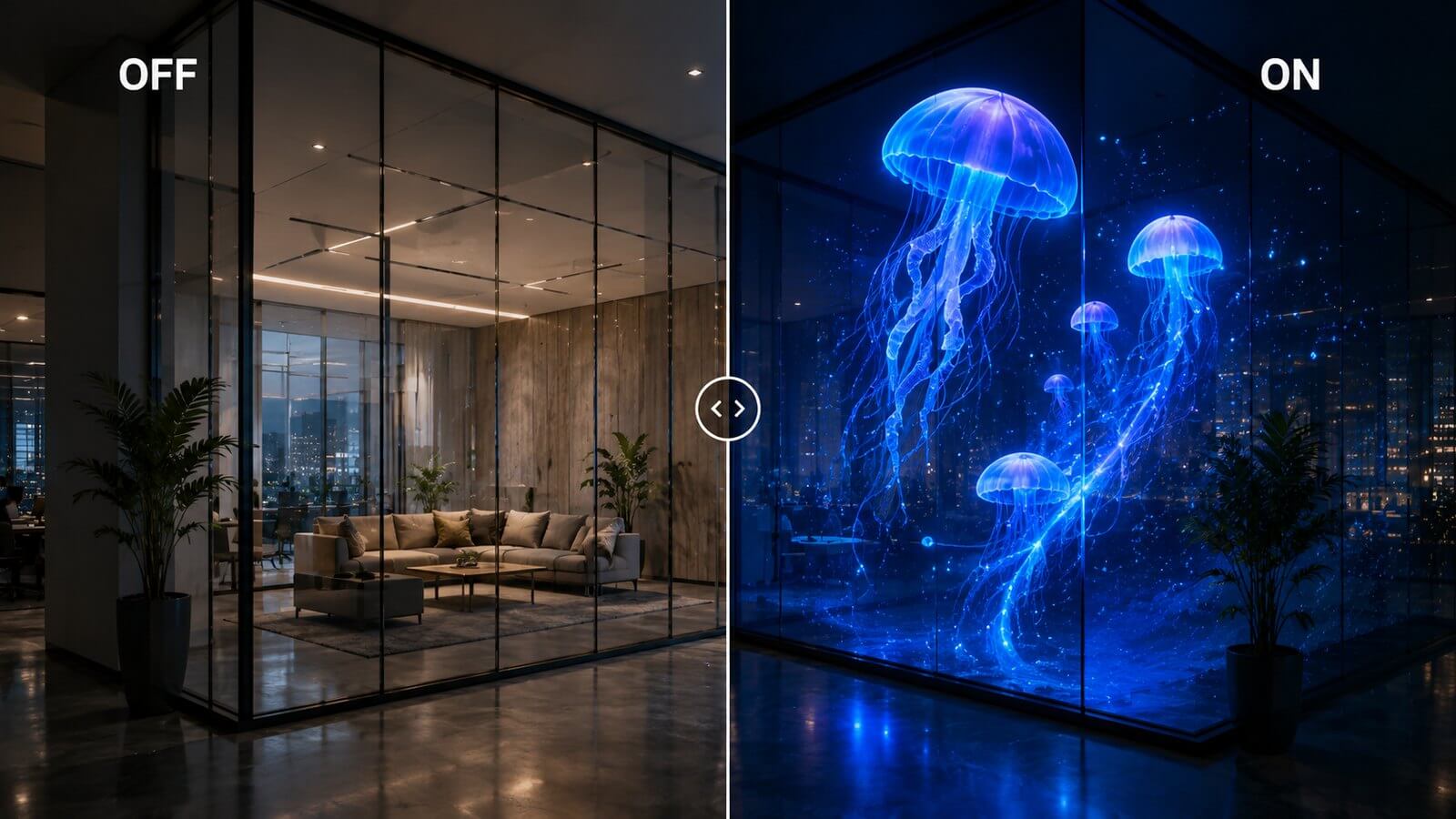 Before and after glass projection display