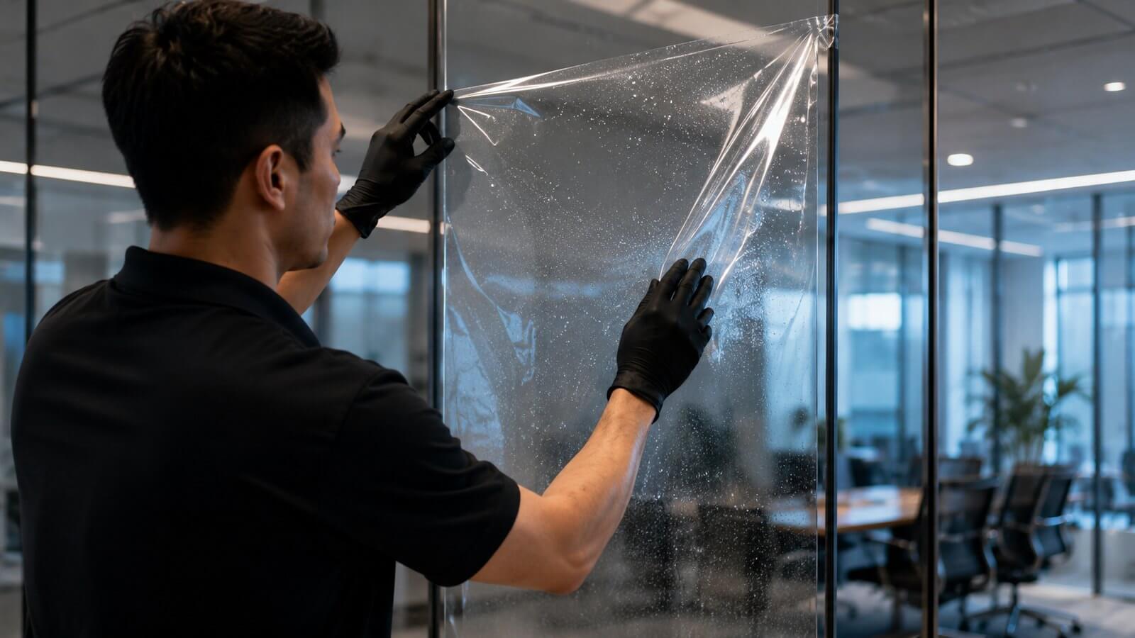 Installation of transparent projection film on glass