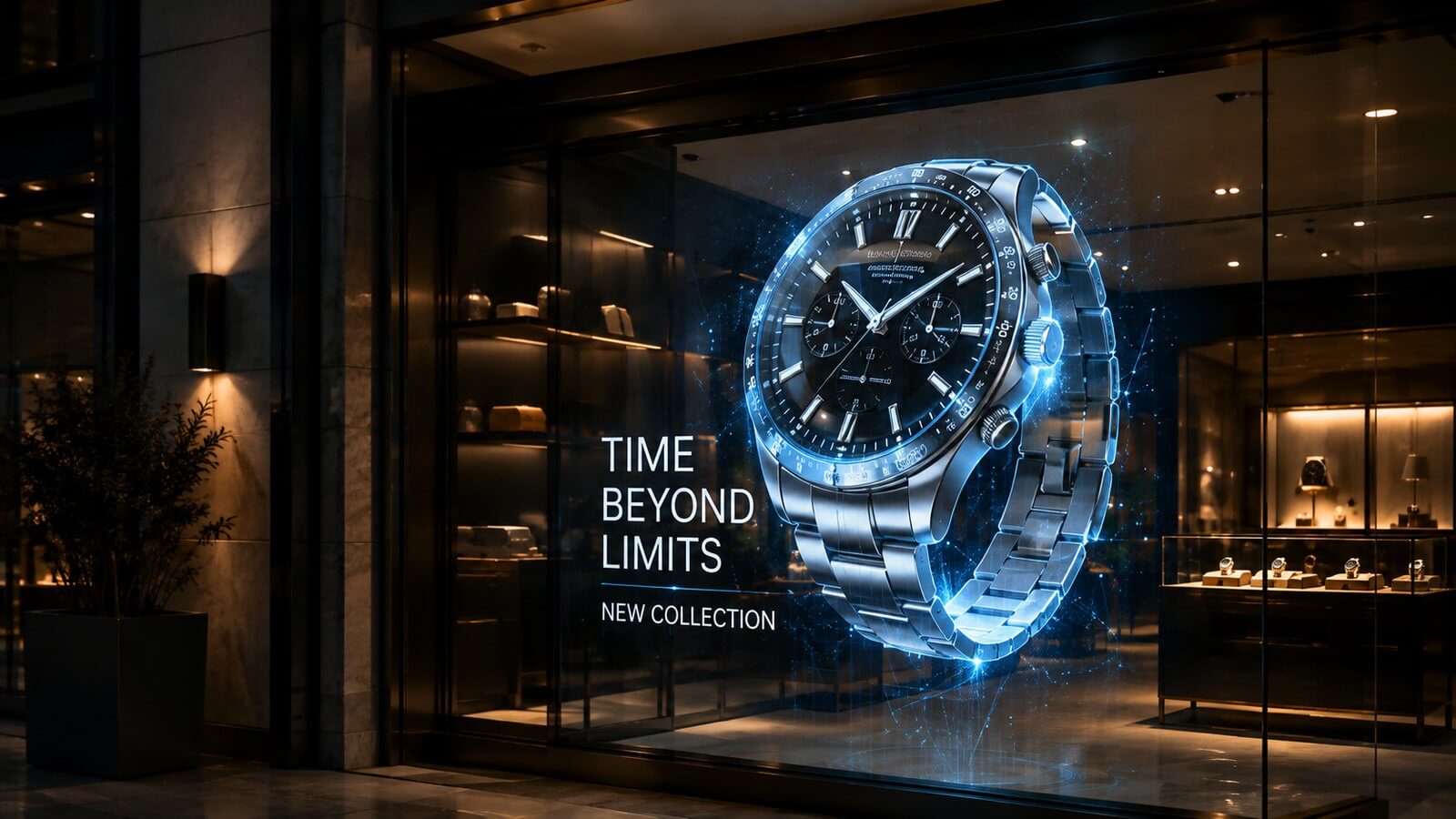 Luxury retail product displayed on transparent projection surface